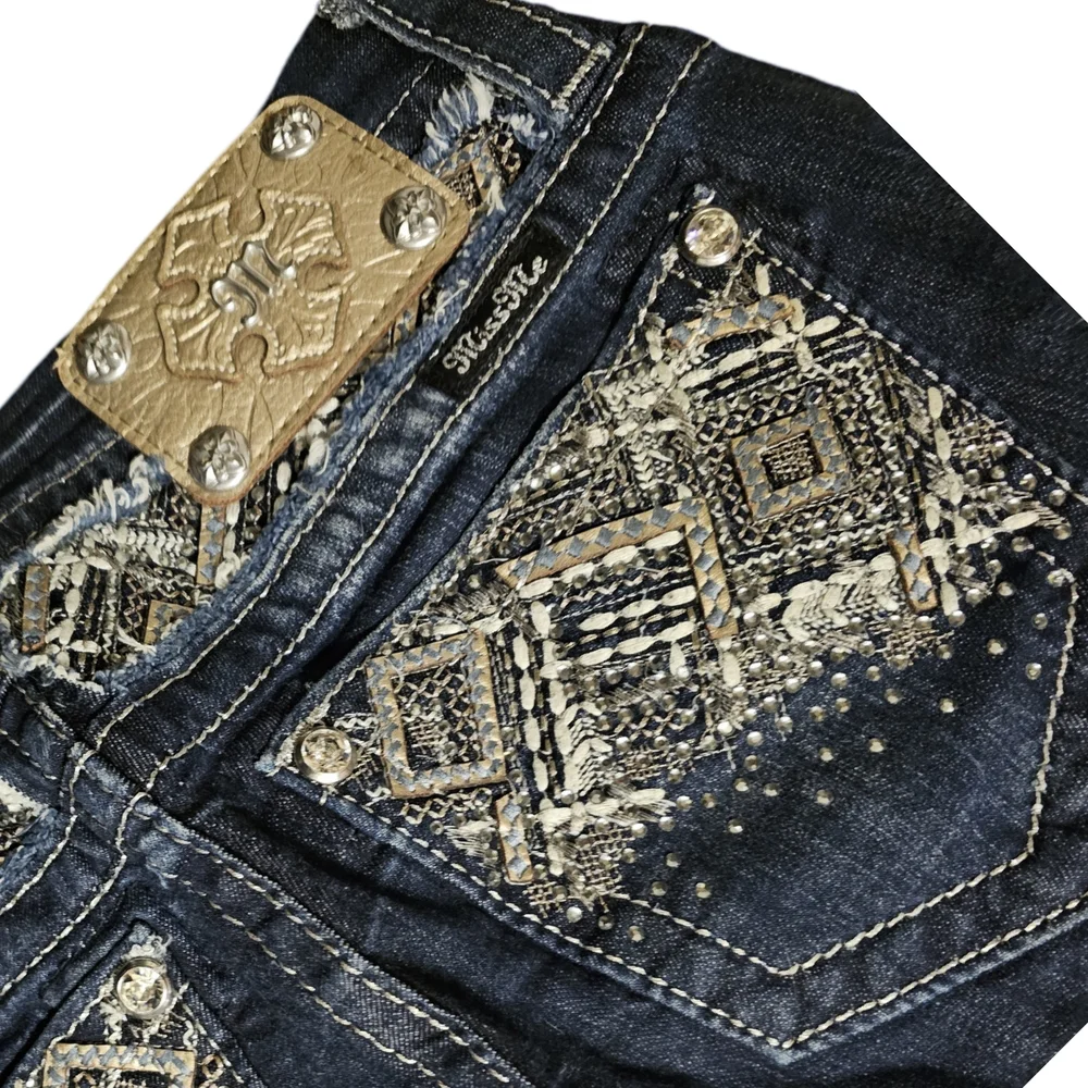 Miss Me Boot Cut Blue Jeans with Vintage Distressing - Picture 3 of 8